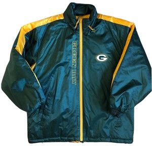 Vintage Green Bay Packers Logo Athletic Puffer Coat Jacket Size L Pro Line NFL